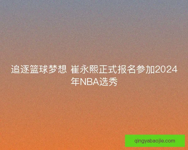 追逐篮球梦想 崔永熙正式报名参加2024年NBA选秀