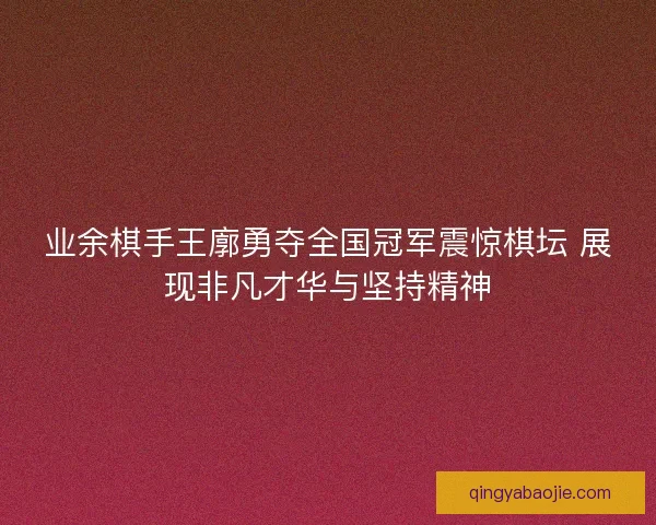 业余棋手王廓勇夺全国冠军震惊棋坛 展现非凡才华与坚持精神